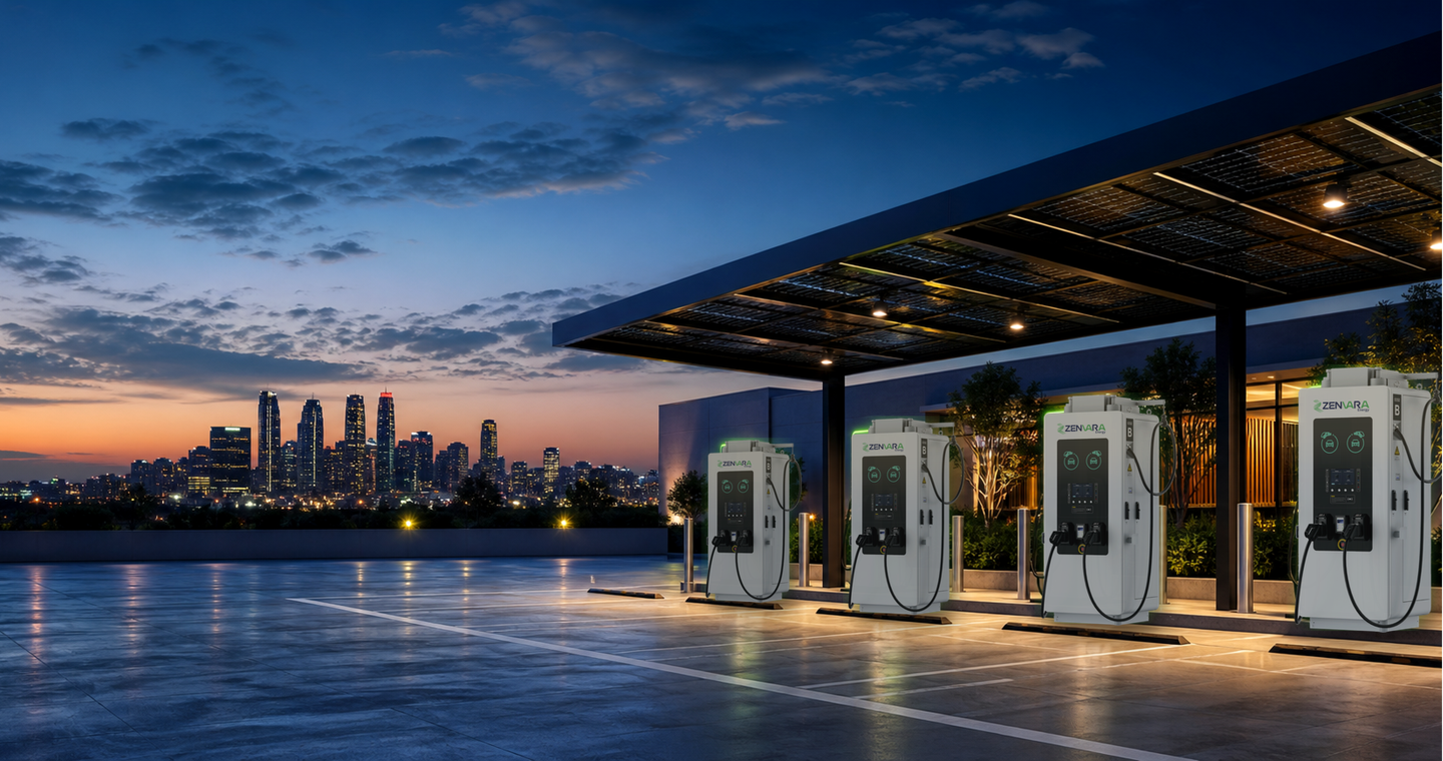 Zenvara commercial chargers deployed at a city charging site